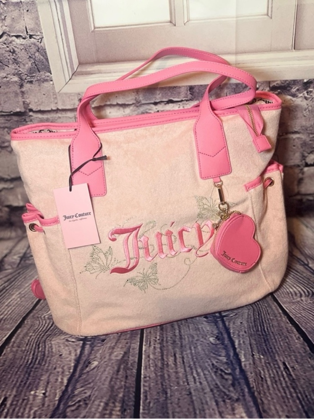 Juicy Couture NWT Pink Suede Tote with Coral Trim - Picture 5 of 10